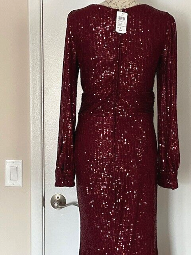 NWT WINDSOR Burgundy Sequin Dress Formal Long Sleeve High Slit Size 9 Was$90 - Picture 7 of 12