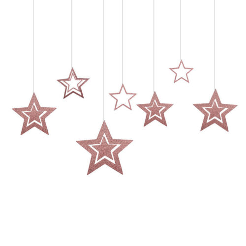 Różowe złoto brokat gwiazda dekoracja zestaw 7 papierowych gwiazd na Boże Narodzenie wesele - Zdjęcie 1 z 8