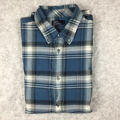 Gap Lived-in Long-sleeve Button-up Plaid Shirt, Men's XL (Navy/Blue/White) - Picture 1 of 8