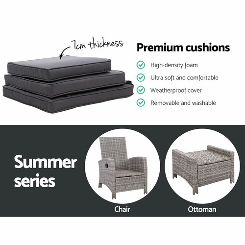 Gardeon Recliner Chairs Outdoor Sun Lounge Setting Wicker Sofa Patio Furniture - Picture 50 of 64
