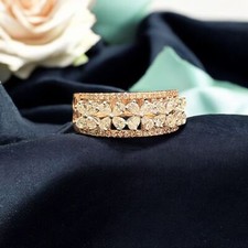 Pave 1.25 Cts Pear Round Shape Natural Diamonds Engagement Band Ring in 14K Gold