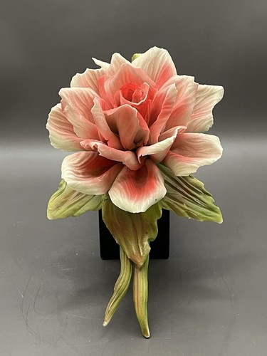 Wow Huge Vintage Capodimonte Pink Rose flower Porcelain Italy!! - Picture 2 of 12