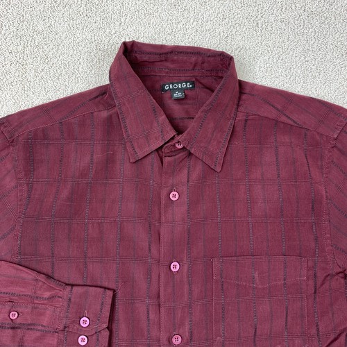 George Button-Up Shirt Men's Medium Long Sleeve Windsor Wine Plaid - Picture 2 of 8