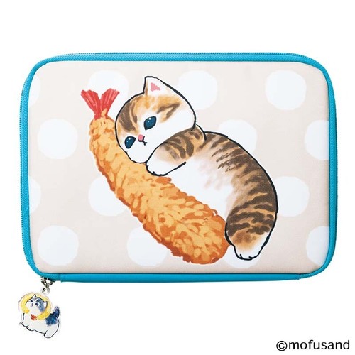 Mofusand Ebi Nyan Limited Pouch with Bellows Light Blue Beige Shrimp Cat Japan - Picture 4 of 17