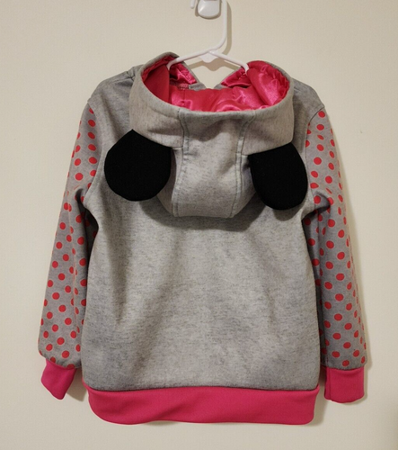Disney Girls Minnie Mouse Full Zip Hoodie with Ears Size 5 Gray Pink Dots Sequin - Picture 2 of 6
