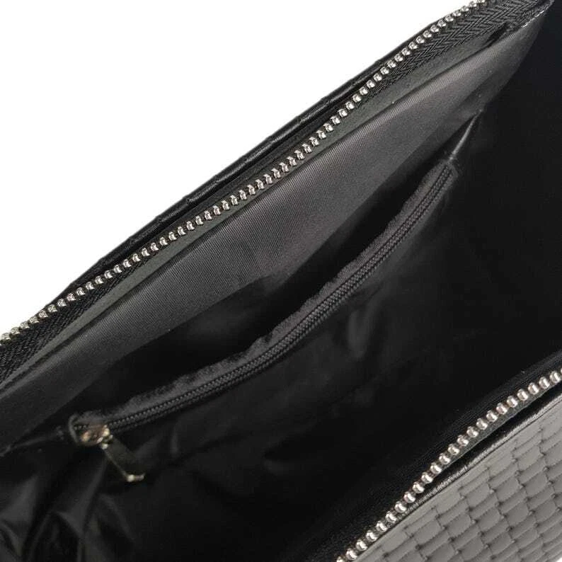 COACH Borsa a mano donna in VERA PELLE intrecciata nera tracolla mini tote goffrata