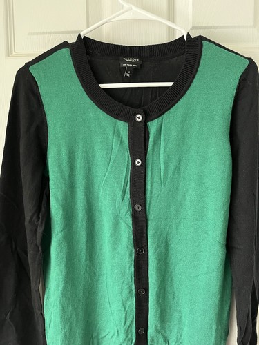 Maglione cardigan donna Talbots taglia Lg 100% pura lana merino italiana verde/nero