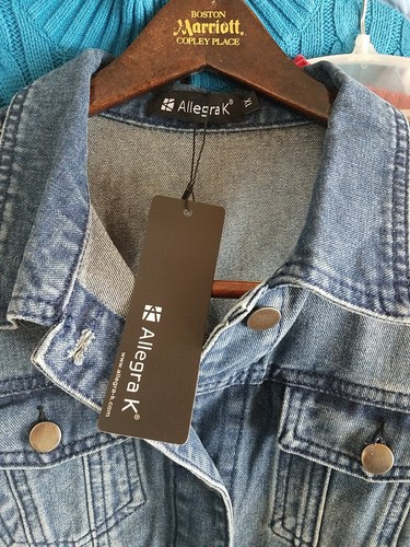 NWT Allegra K Women's Buttoned Washed Denim Vest Jacket W Chest Flap Pockets 1X - Picture 2 of 4