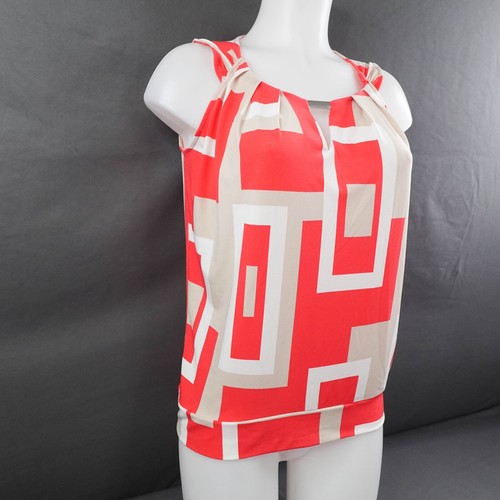 New York Co Womens Top XS Coral Tan Geometric Retro Capsule Corp Office Career - Picture 2 of 13