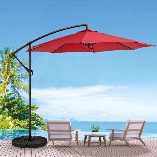 10 Ft Cantilever Hanging Outdoor Umbrellas with UV Protection 8 Ribs Cross Base - Picture 15 of 32