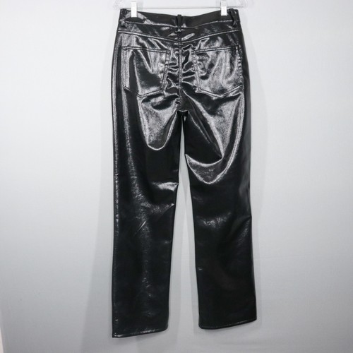 H&M Pants Womens Size 10 Black Vegan Leather Straight Leg High Waist 30" Inseam - Picture 7 of 7