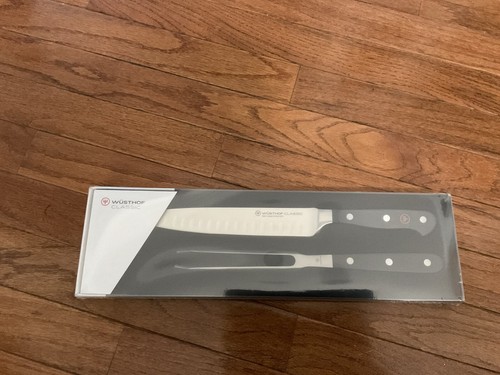 Wusthof Classic 2 Piece Carving Knife & Fork Set Hollow Edge Retail $220 2771715