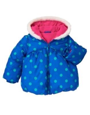 GYMBOREE COLOR HAPPY FLOWER N DOTS HOODED PUFFER JACKET 6 12 24 2 3 4 5 NWT