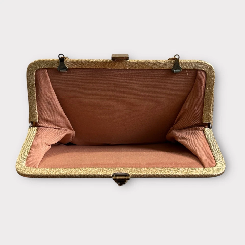 Bolso de mano de noche elegante con cierre a presión DORADO COJO de colección moda de los años 50 Foto 3 de 3