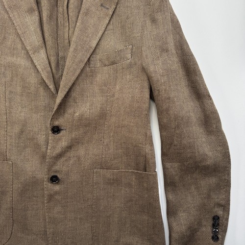 TODD SNYDER Hellbraun Fischgrät Leinen Sport Mantel Blazer Herren 38 S Made Italy - Bild 5 von 21