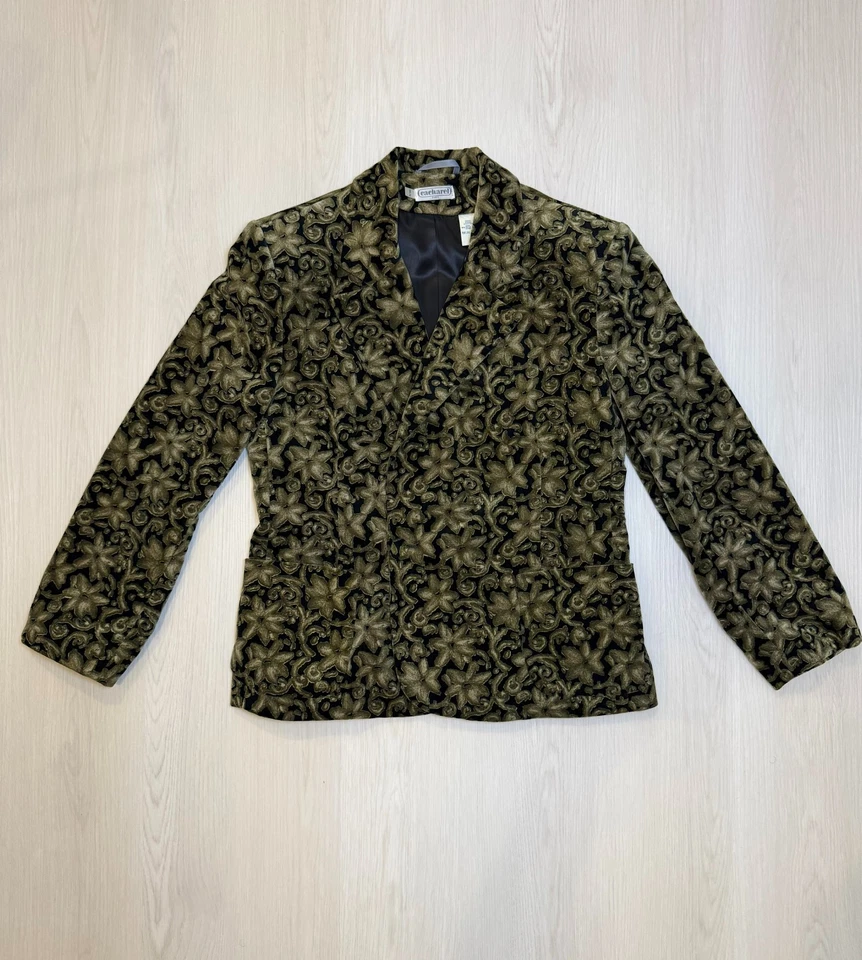 Cacharel Paris Women's Velvet Blazer 38/40 Black Gold Floral Made in France - Bild 1 von 4