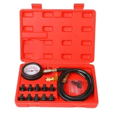 Compact Oil Pressure Tester Tool with Flexible Hose & Brass Fittings - Red