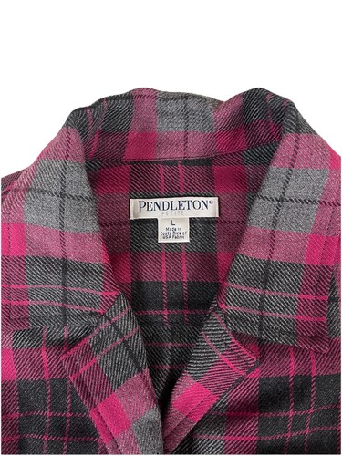 Pendleton Pink Gray Blk Plaid 100% Wool Button Up Shacket Women’s Petite L READ - Picture 4 of 13