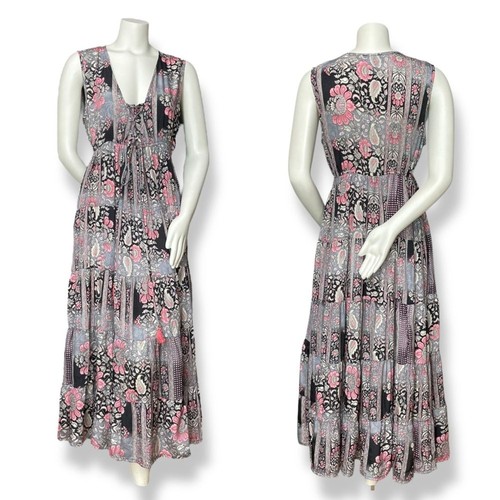 The Pyramid Collection Dress Tiered Larissa Coral & Black Size Large Sleeveless - Picture 2 of 15