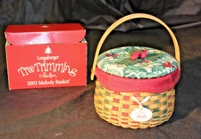 Longaberger MELODY 2003 Tree Trimming Basket, Lid, Liner, Protector, Tie-On