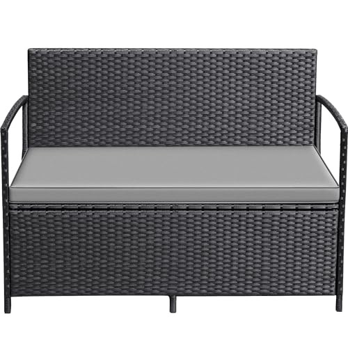 Patio Loveseat PE Rattan Wicker Outdoor Furniture with Soft Cushions & Built - Picture 2 of 8