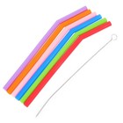 6Pcs Flexible Silicone Straws for Drinks with Cleaning Brush Included