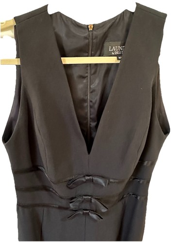 VTG Laundry Shelli Segal Deep V Neck Black Long Evening Dress Size 10 Bow Accent - Picture 5 of 7