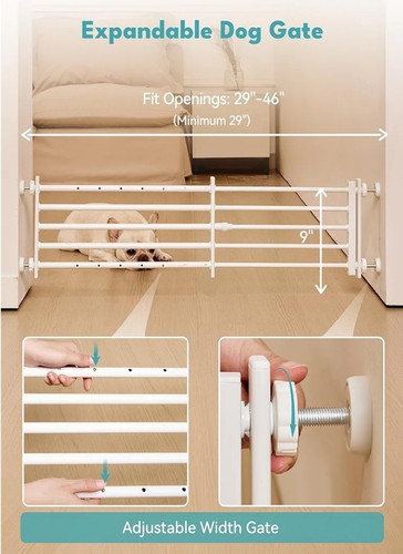 Metal Dog Gate with Door 29"-46" Width Expandable Dog Gate Short Pet Gate White - Bild 3 von 9