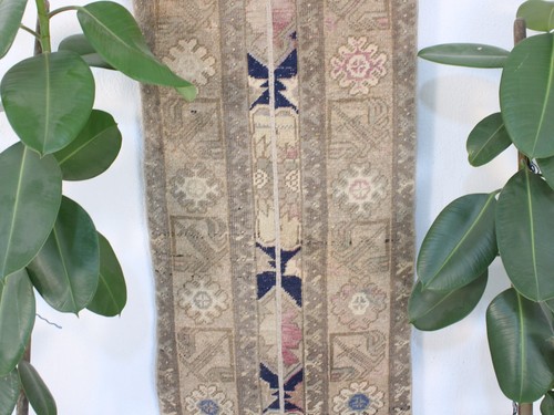 Vintage Braun Blau Patchwork Läufer Teppich Handgeknüpft Wolle 1,9x7,8 Fuß - Bild 4 von 10