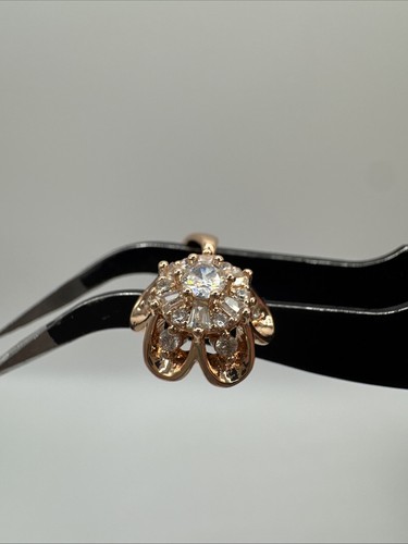 14CT ROLLED Gold Pendant White Zircon Flower 585 RG Marked Elegant Gift - Picture 4 of 7