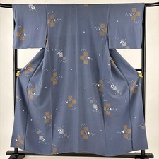 JAPANESE KIMONO FINE PATTERN BLUE-GRAY 156cm 5 ft 1 in PURE SILK BB4771