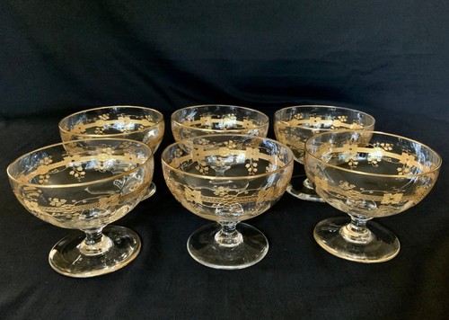 ANTIKE DESSERTSCHALE GOLD VERKRUSTETE OPTIK COUPE GLAS (6) UM 1910 - Bild 6 von 12