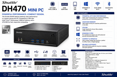 NEW Shuttle DH470 Mini PC Intel Core i9 32GB RAM 2TB SSD Win11Pro Tiny Desktop