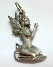 Vintage Rawcliffe Signed Pewter Fairy Faerie Pixie Pendant Charm 1989 ~Adorable!