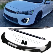 For Mitsubishi Lancer Front Bumper Lip Spoiler With Strut Rods Glossy Black