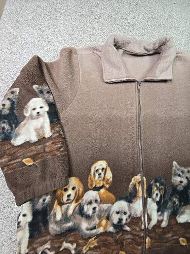 Vintage Blair Jacket Womans 2XL Brown Fleece With Puppies Full Zip Sweater 90s - Picture 2 of 12