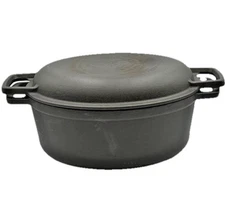Zakarian 6 Qt Cast 2 in 1 Iron Dutch Oven with Skillet Lid Heavy Duty