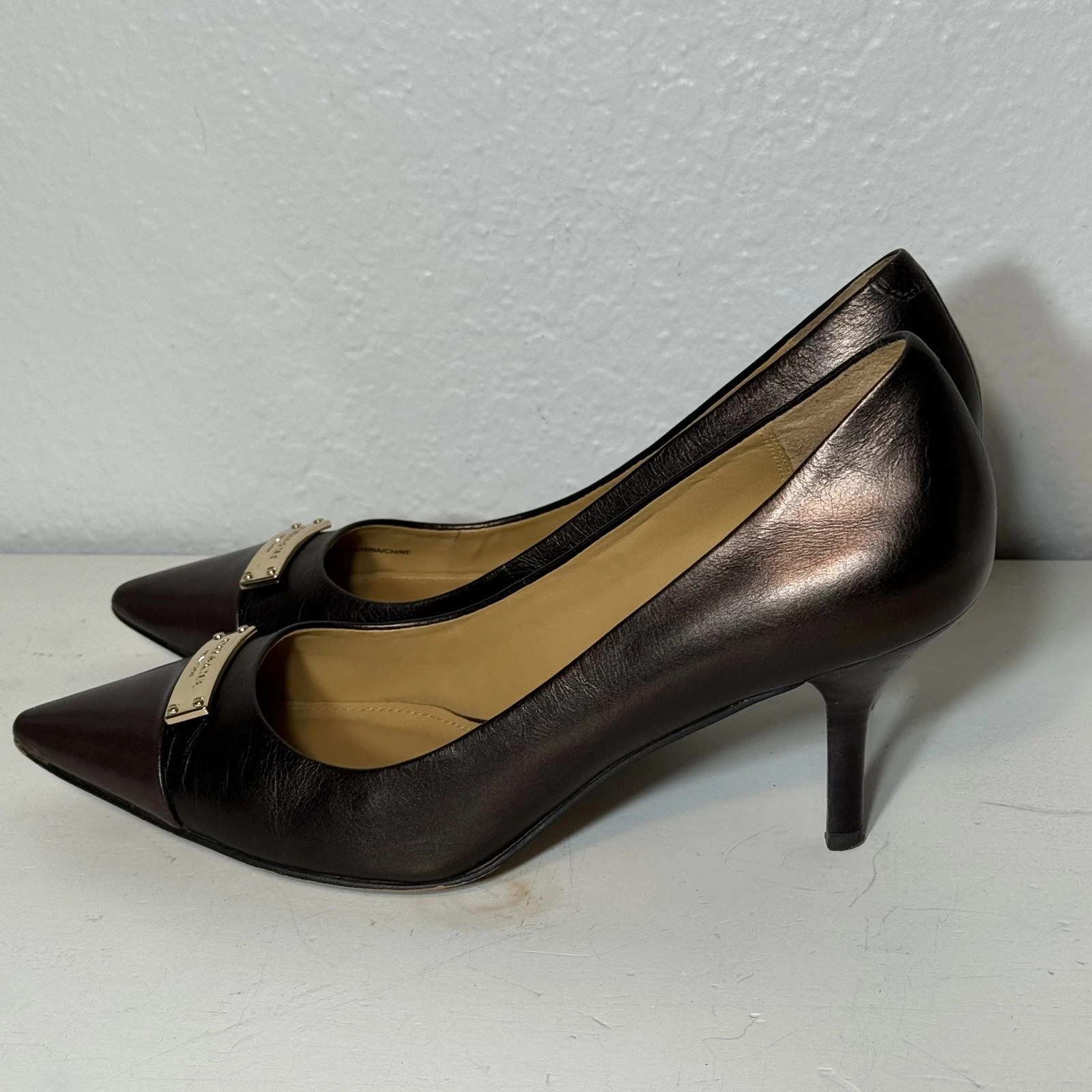 Scarpe Coach donna taglia 6 B decolte pelle metallizzata tacco a punta eleganti