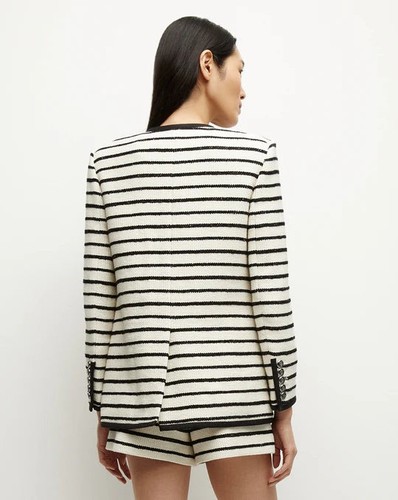 NEW Veronica Beard Foster Ivory Black Striped Knit Dickey Jacket Sz 0 NWT $798 - Picture 8 of 20
