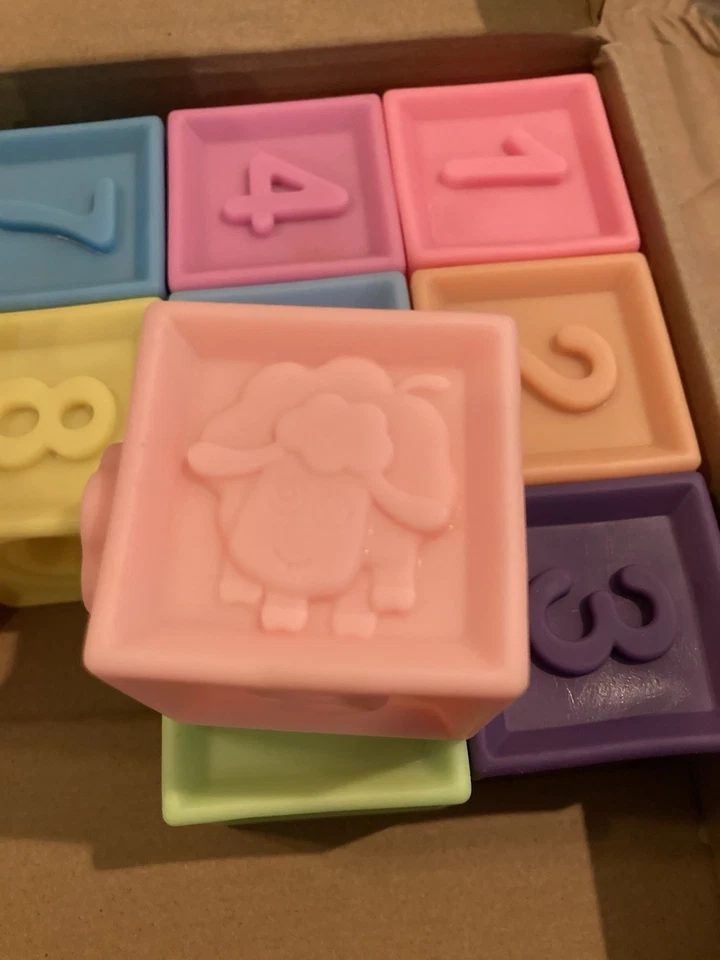 Elbebe Block Set NIB Silicone Numbers Animals Stacking Shapes Flower Stacker 16p - Image 3 of 4