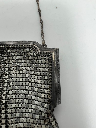 Art Deco Whiting & Davis Mesh Purse Black White Emaille Flower Flapper Handtasche - Bild 6 von 22