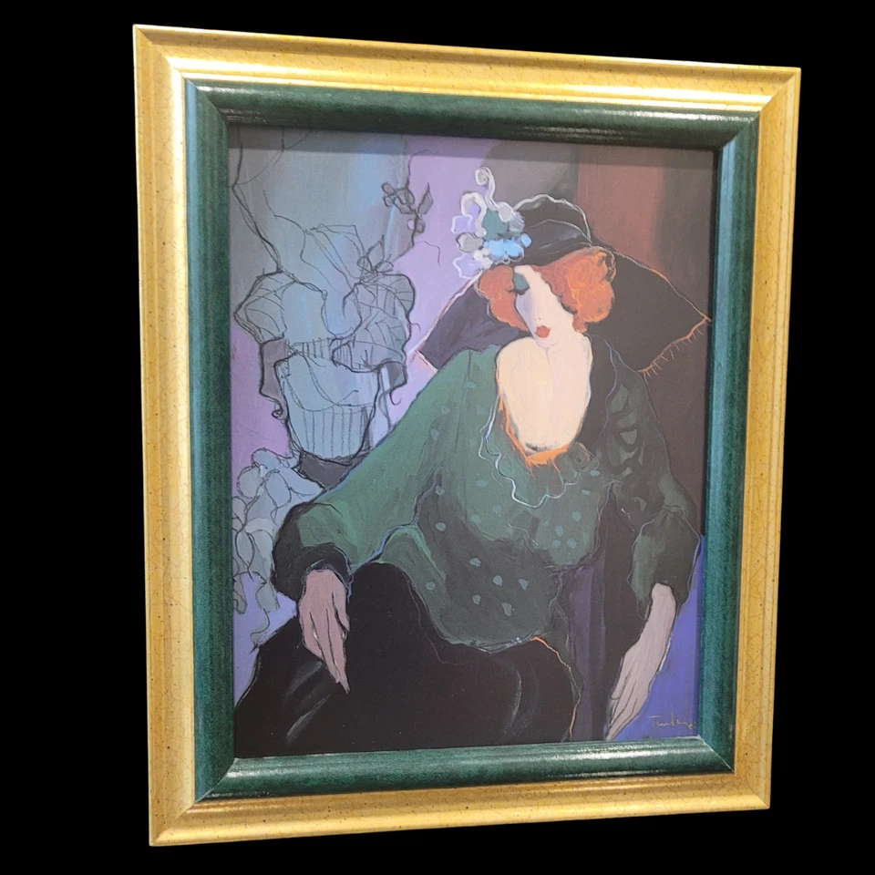 Itzchak Tarkay "Jeanine con sombrero con flores" firmado en la impresión impresión impresión enmarcada en vidrio Foto 3 de 4