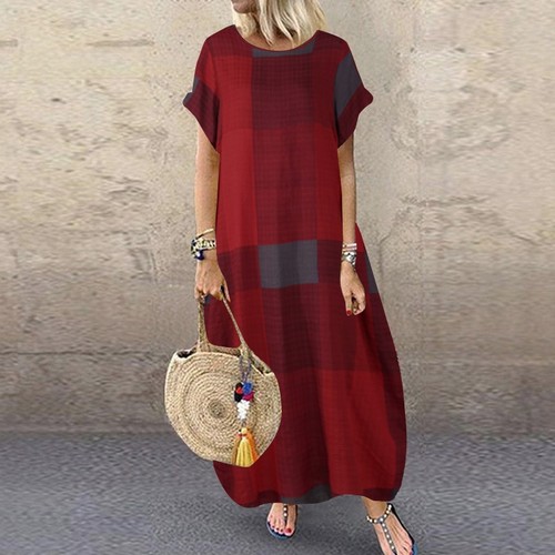 Women Summer Short Sleeve Casual Loose Long Maxi Dress Holiday Beach Sundress UK - Picture 8 of 10