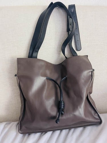 Von Holzhausen Brown Black Vegan Leather Tote Large Shopper Bag Crossbody - Picture 13 of 14