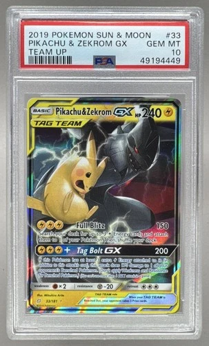 49194449 Pikachu & Zekrom GX 2019 Pokemon Sun Moon Team Up #33 Holo PSA 10