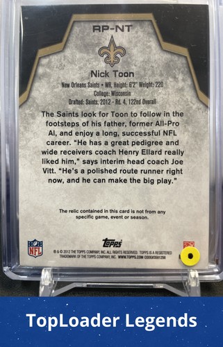 2012 Topps #RP-NT Nick Toon Rookie Patch - Picture 2 of 2