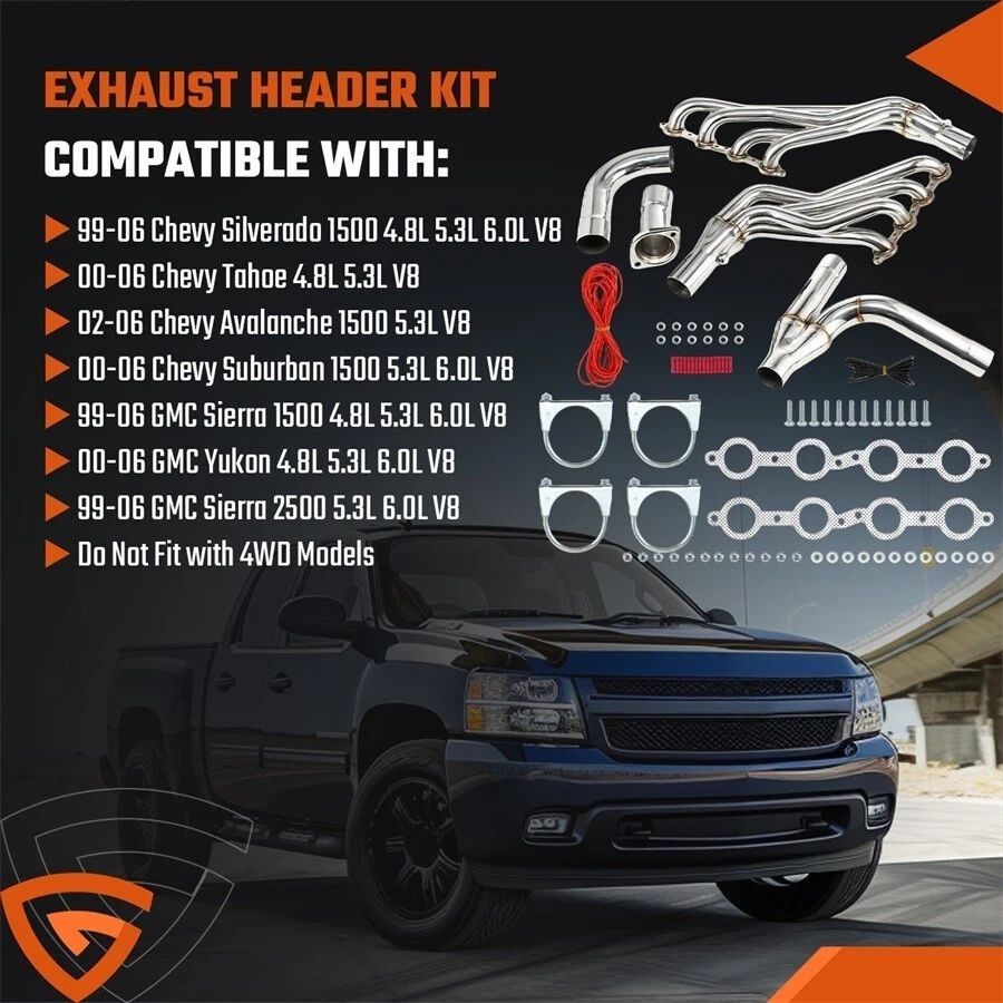 Cabezales de tubo largo para 99-06 Chevy GMC Sierra Silverado 4.8/5.3/6.0 con tubo en Y EE. UU. Foto 3 de 4