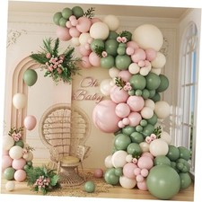 141pcs Pink and Green Balloon Arch Garland Kit with Sage Green Pastel Pink