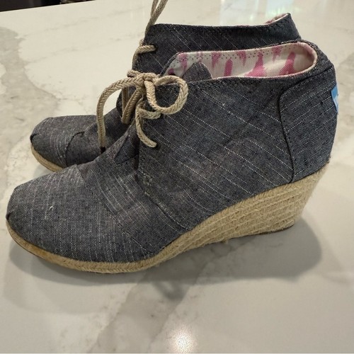 Stivaletti donna Toms Desert stringati espadrillas zeppe taglia 8 nero chambray - Foto 4 di 10