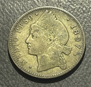 Dominican Republic 1897 A Half Peso Silver Coin 9606644